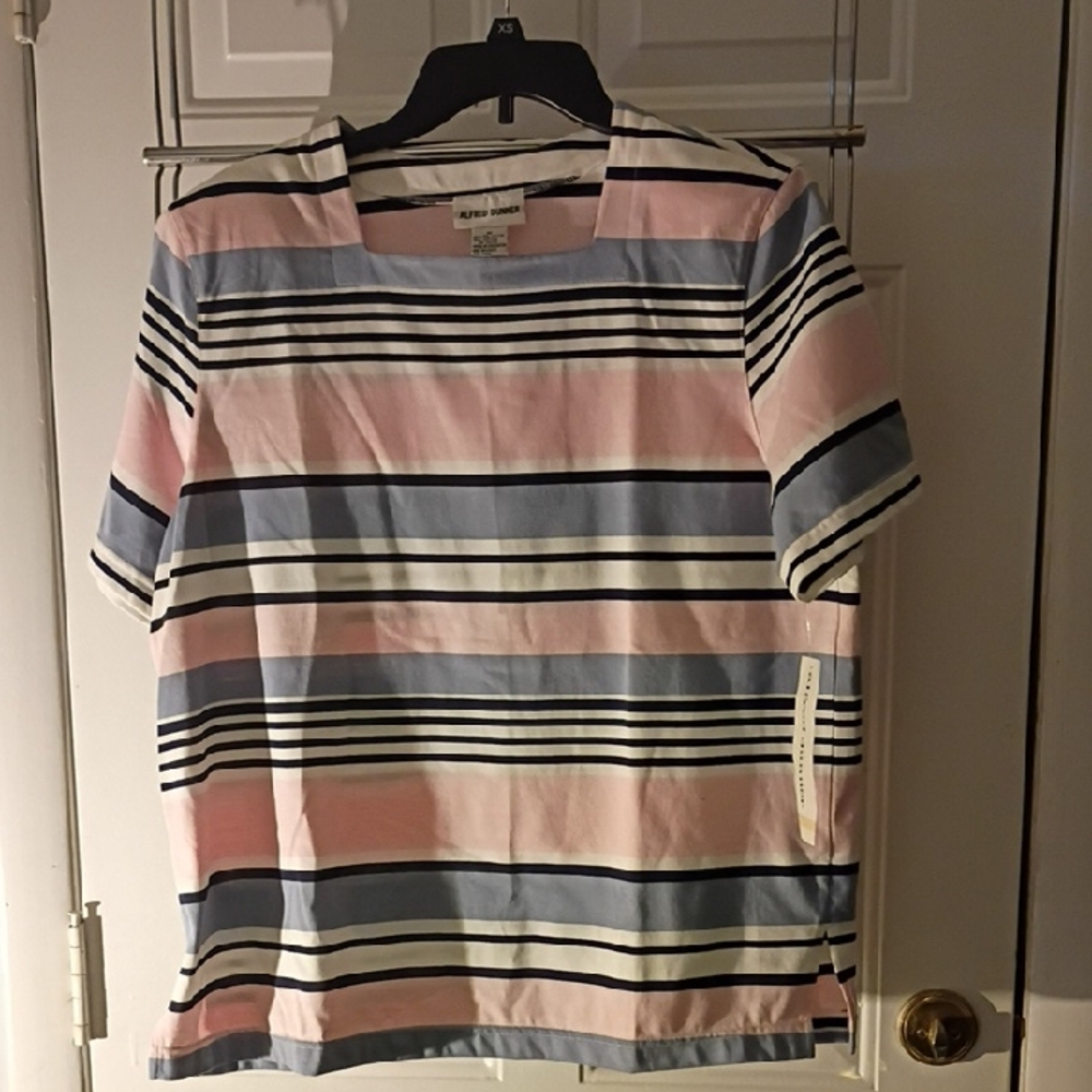 Alfred Dunner Navy and White Striped Top